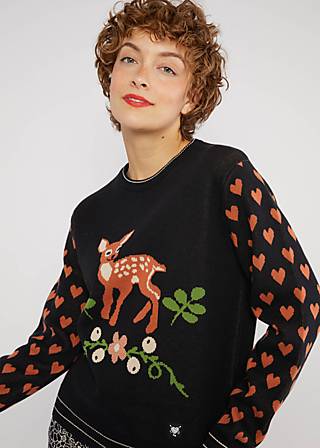 Strickpullover Cosy Storyteller, welcome to the woods, Strickpullover, Schwarz