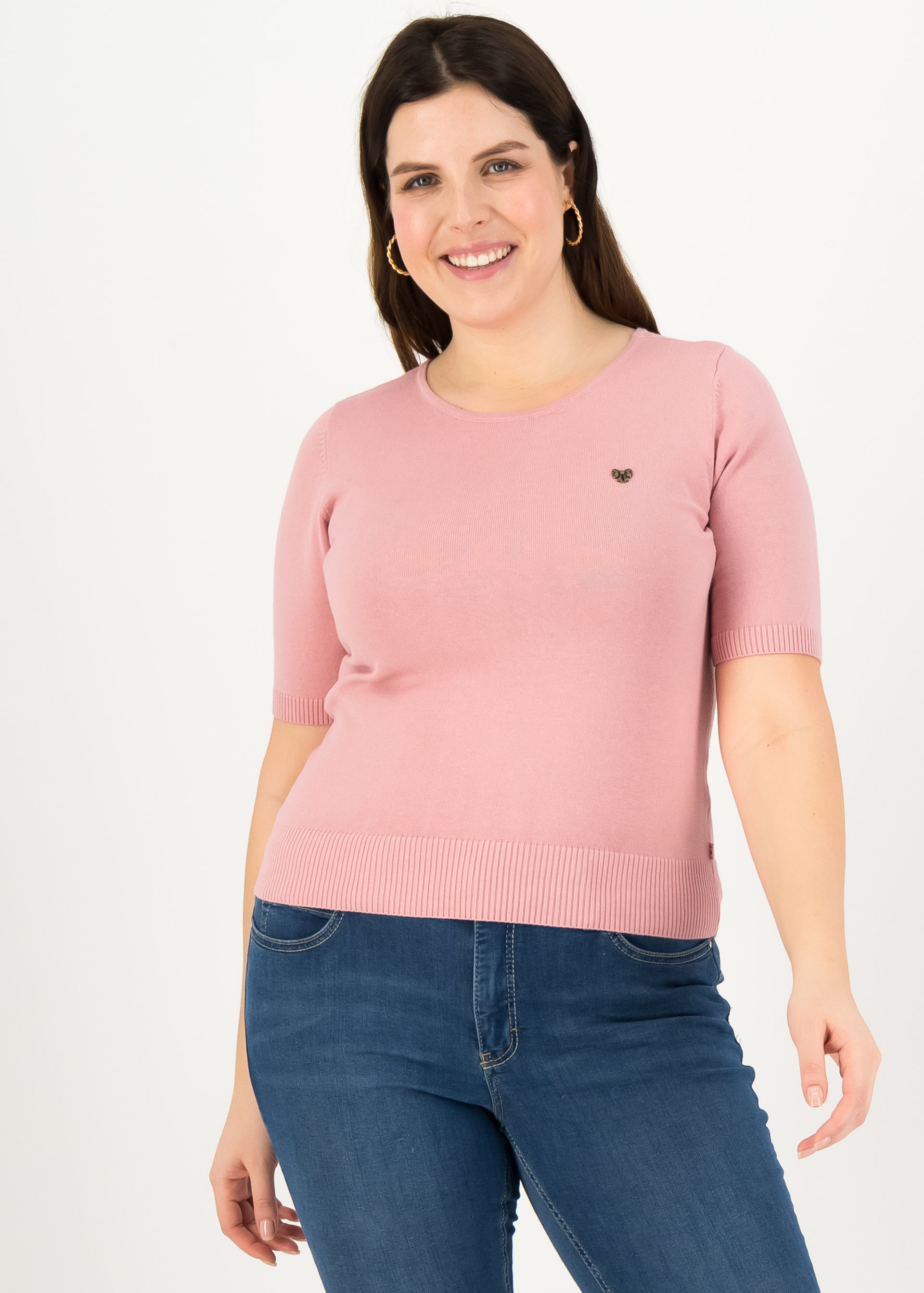 Strickpullover logo pully roundneck 1/2 arm, first blush, Strickpullover, Rosa