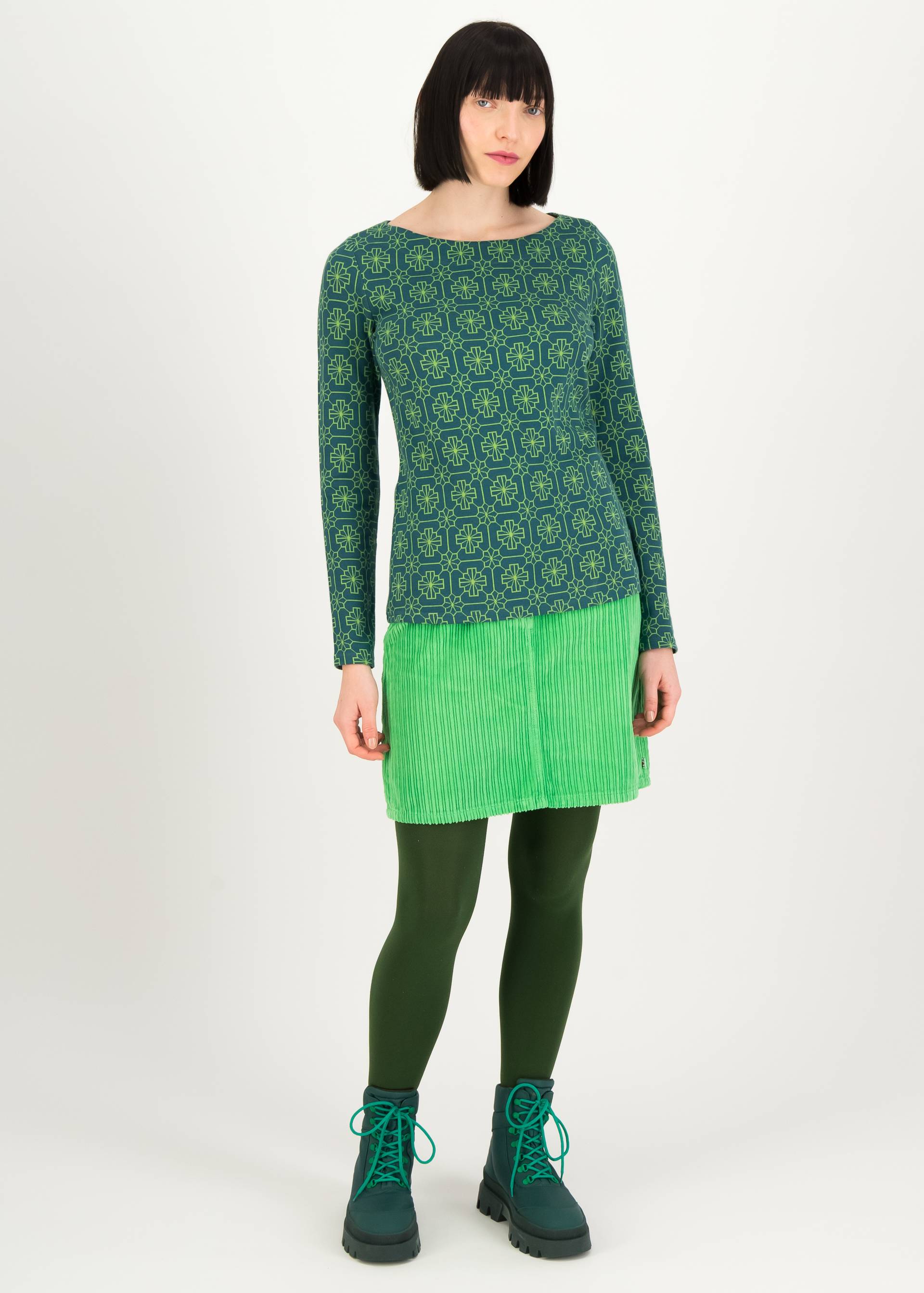 Longsleeve Hüpfeherz, green mosaic flower, Shirts, Grün