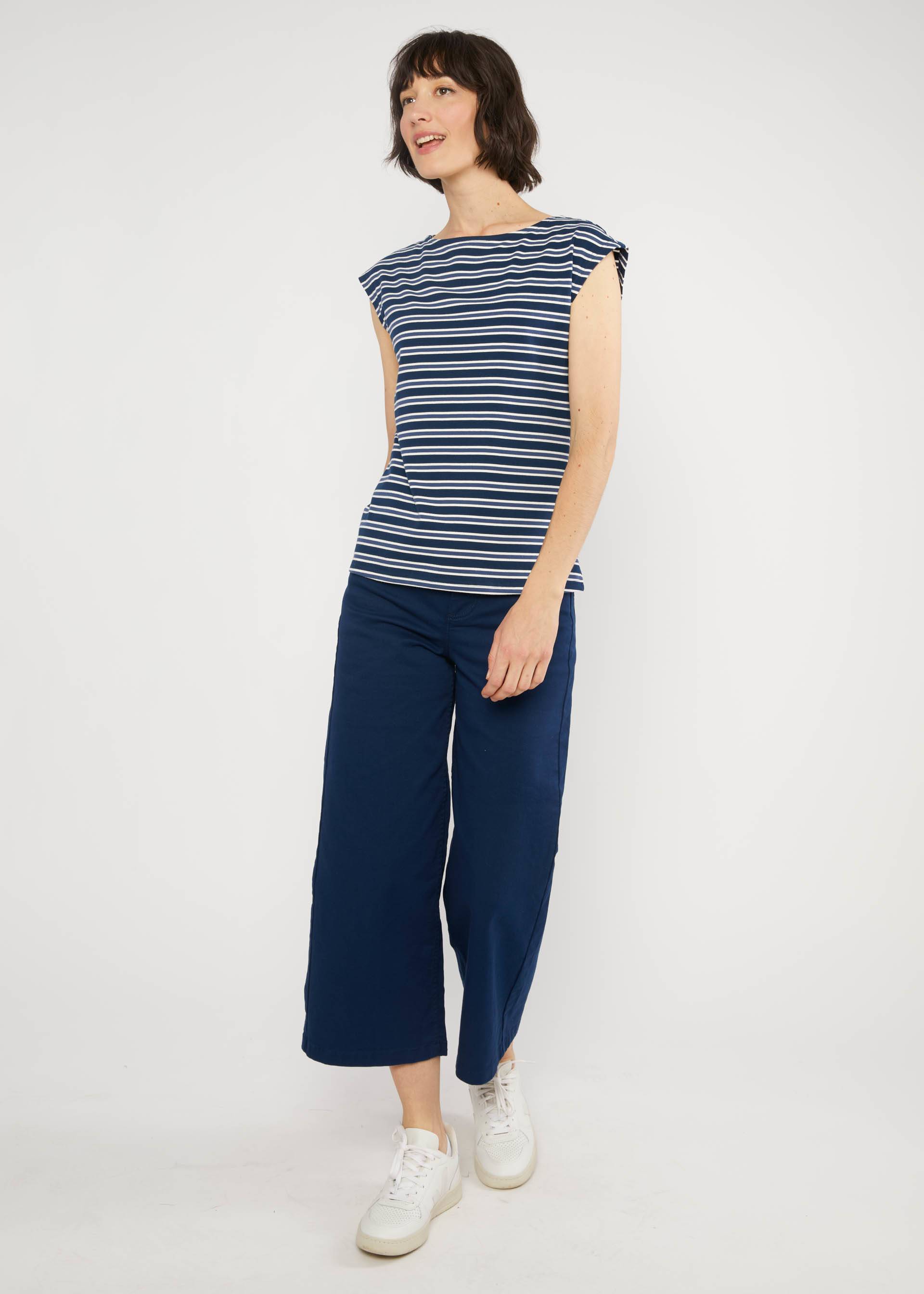 Top Boxy Babe, caravan stripes blue, Shirts, Blau