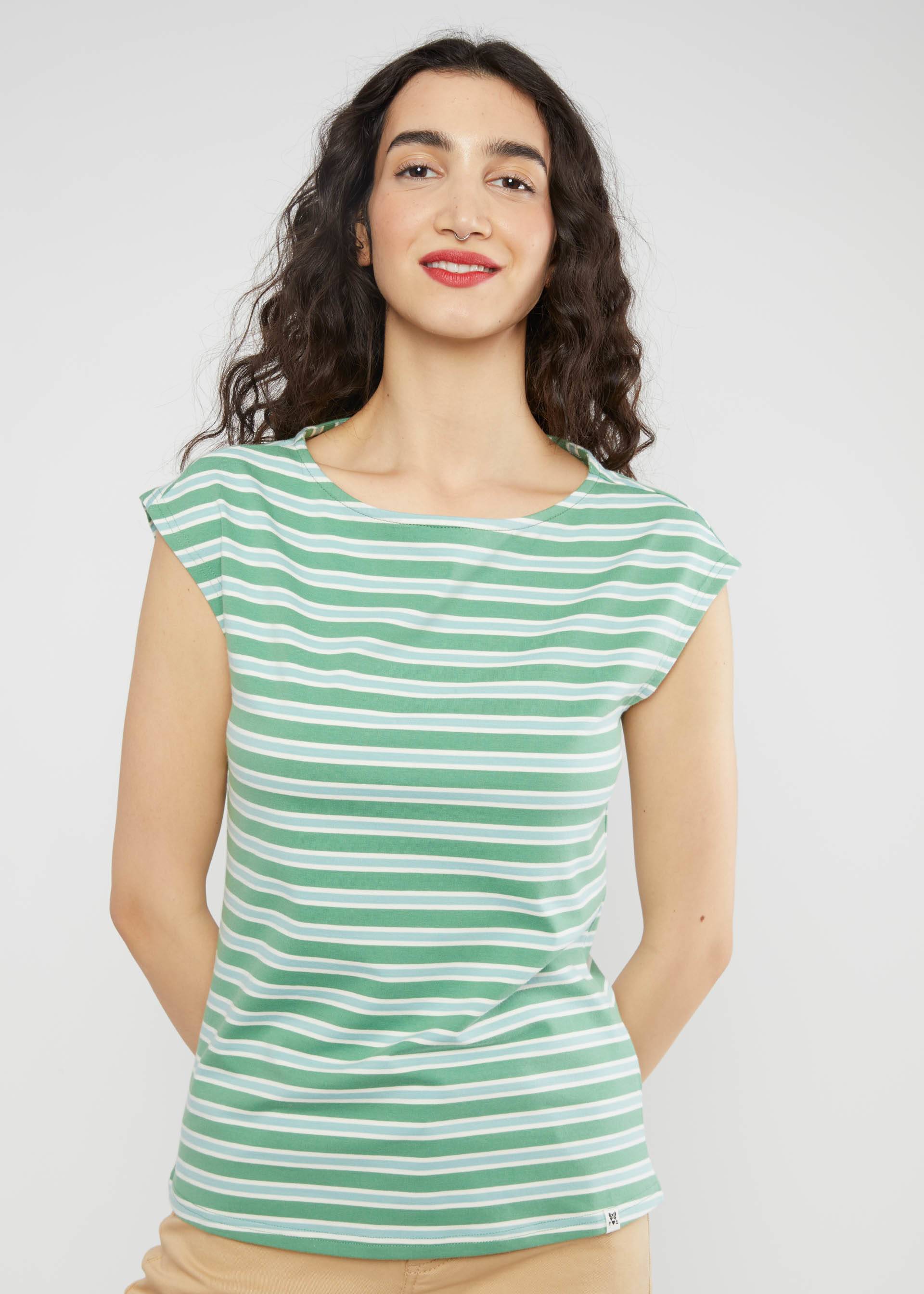 Top Boxy Babe, caravan stripes green, Shirts, Grün