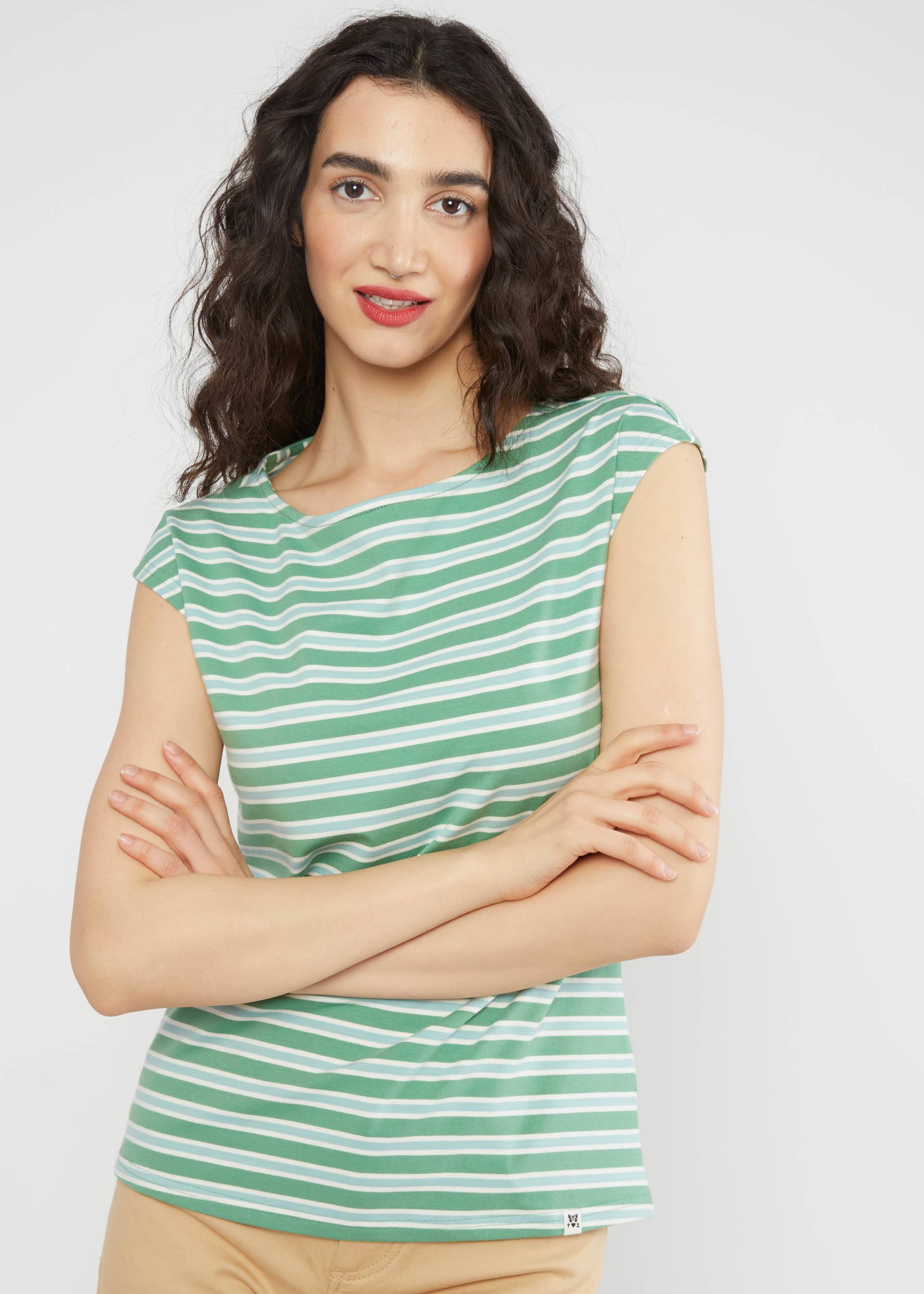 Top Boxy Babe, caravan stripes green, Shirts, Grün