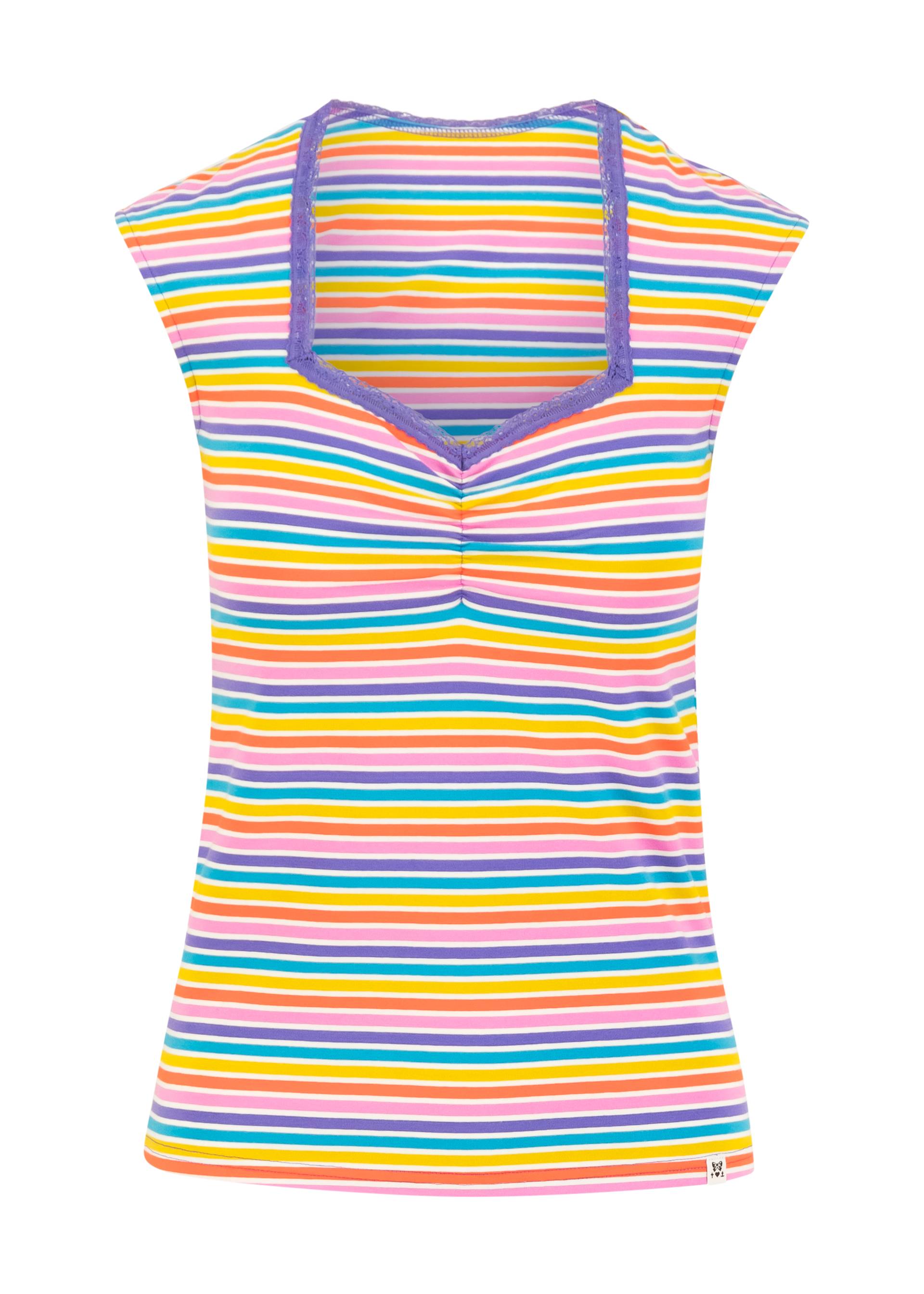 Summer top Let Romance Rule, coral rainbow stripes, Tops, Purple