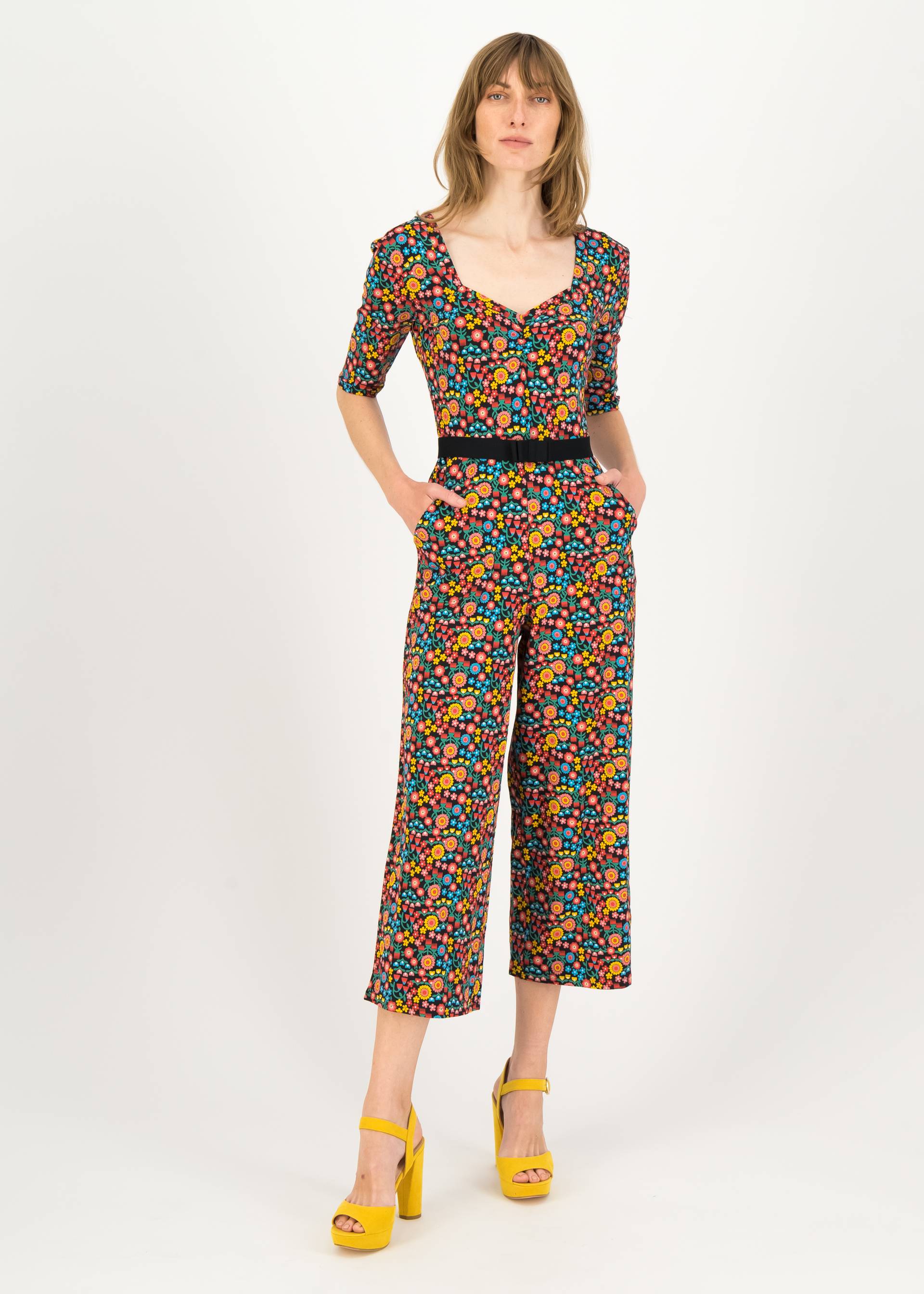 Jumpsuit Flaming Heart Marlene, farmer's flower bed, Trousers, Black