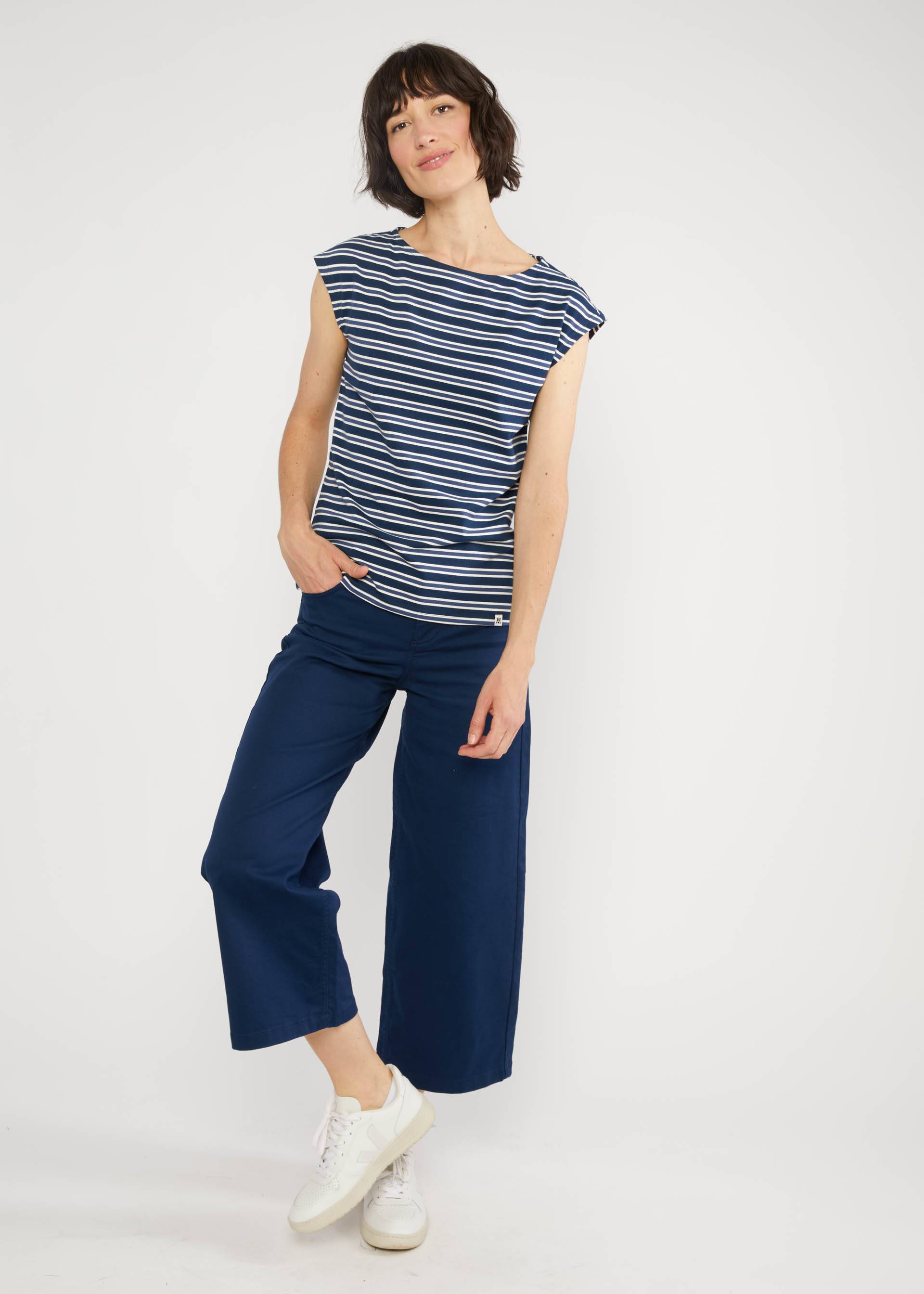 Top Boxy Babe, caravan stripes blue, Shirts, Blau