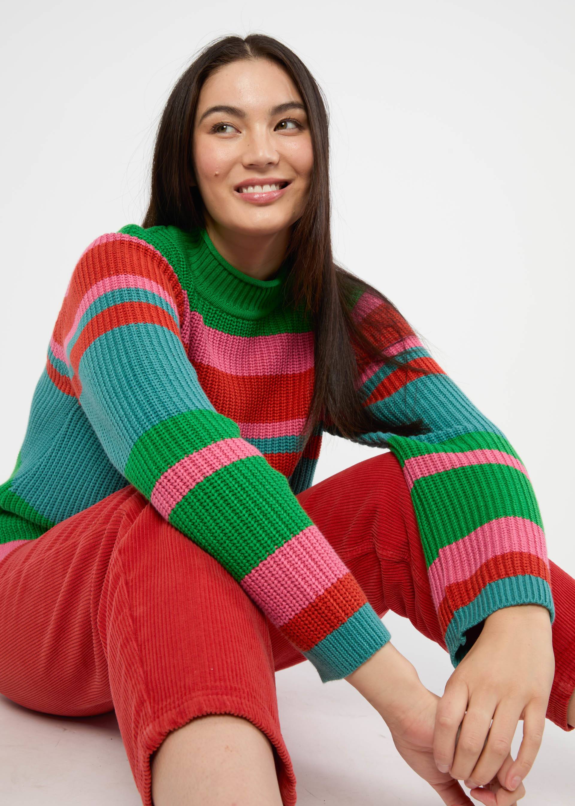 Strickpullover Braid up your Life, winter colors stripe, Strickpullover, Rot