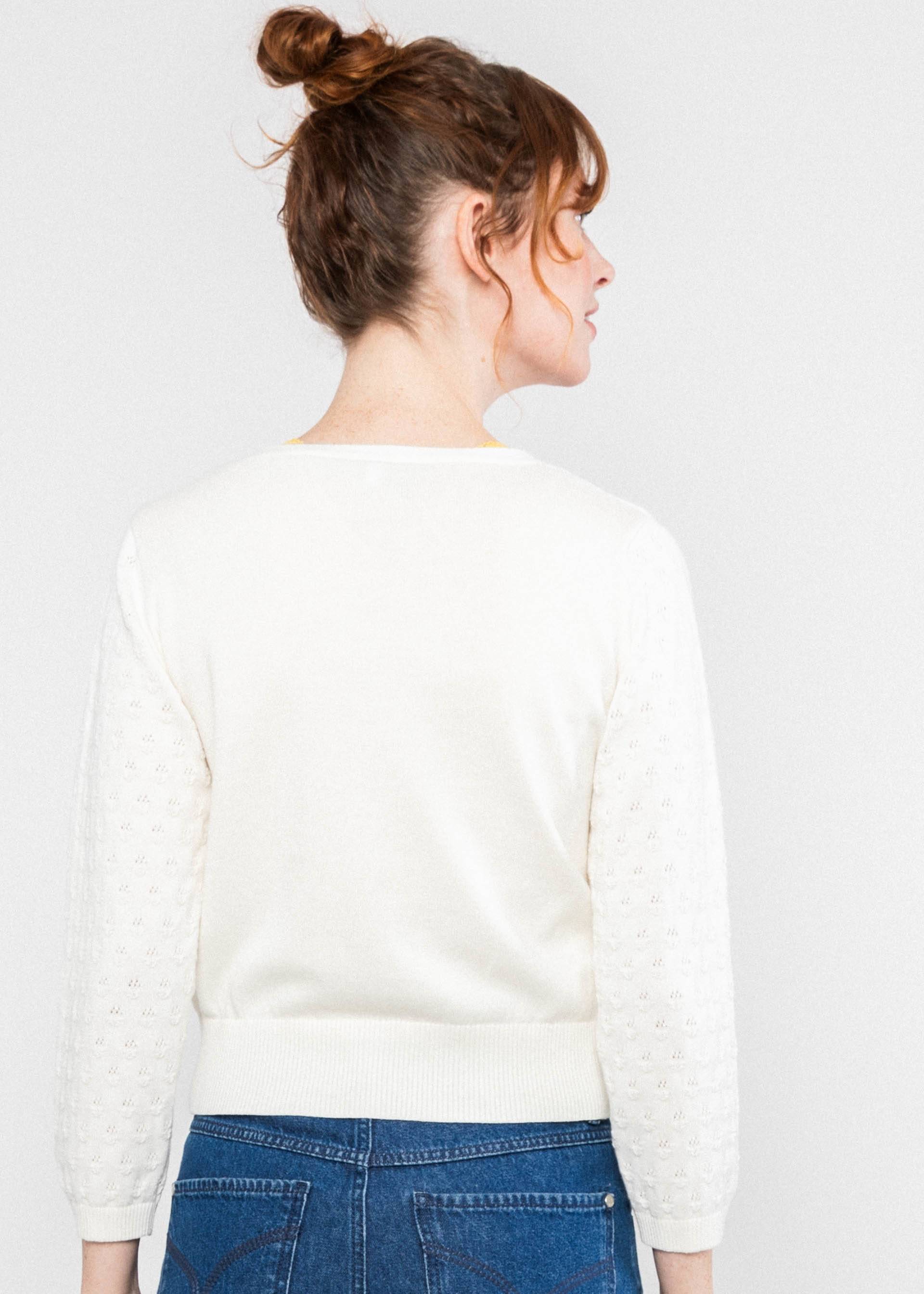 Cardigan Sweet Petite, white grapes knit, Cardigans, White