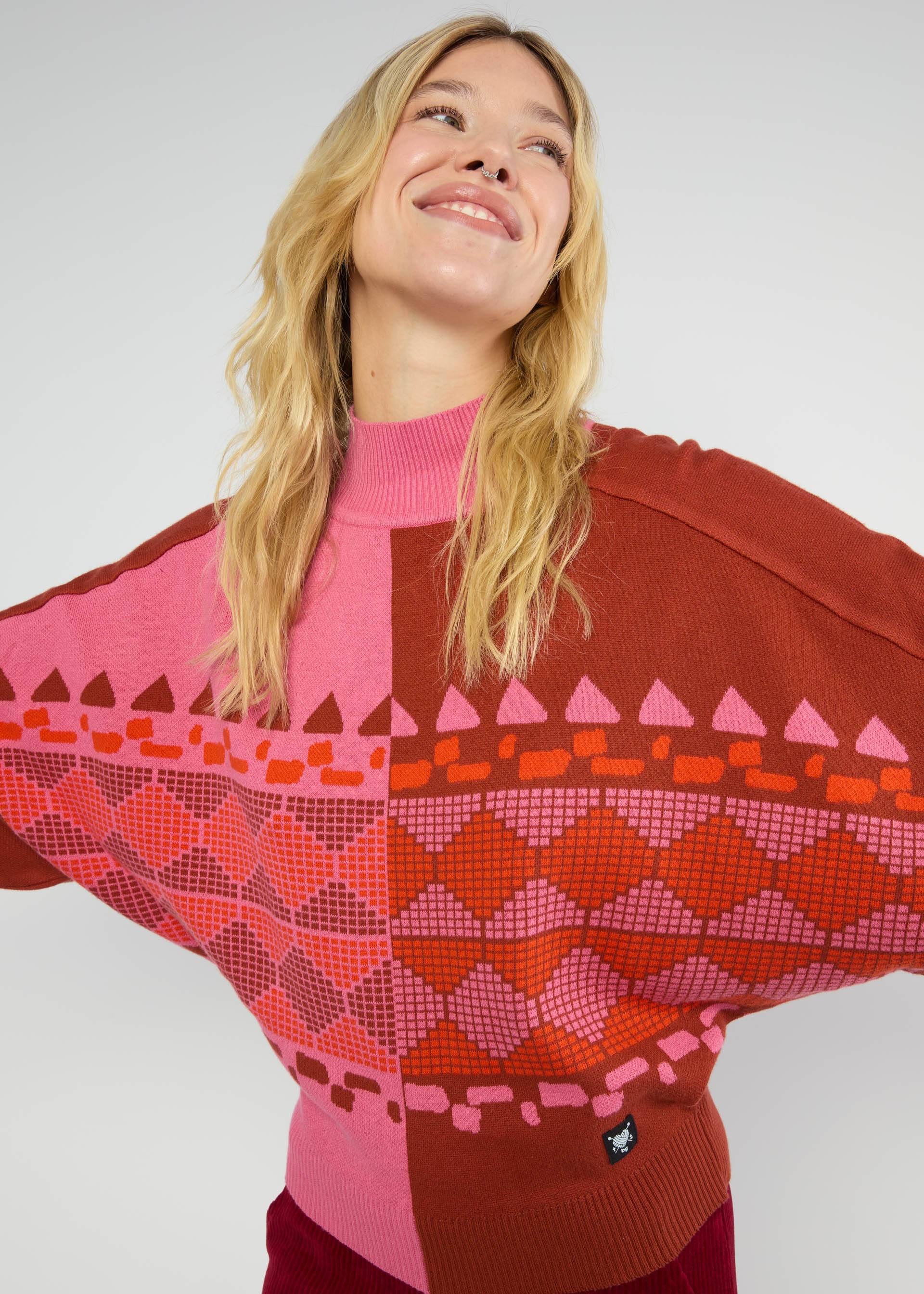 Winterpullover Diamond Loom Egg, chunky pullover pink, Strickpullover, Rosa