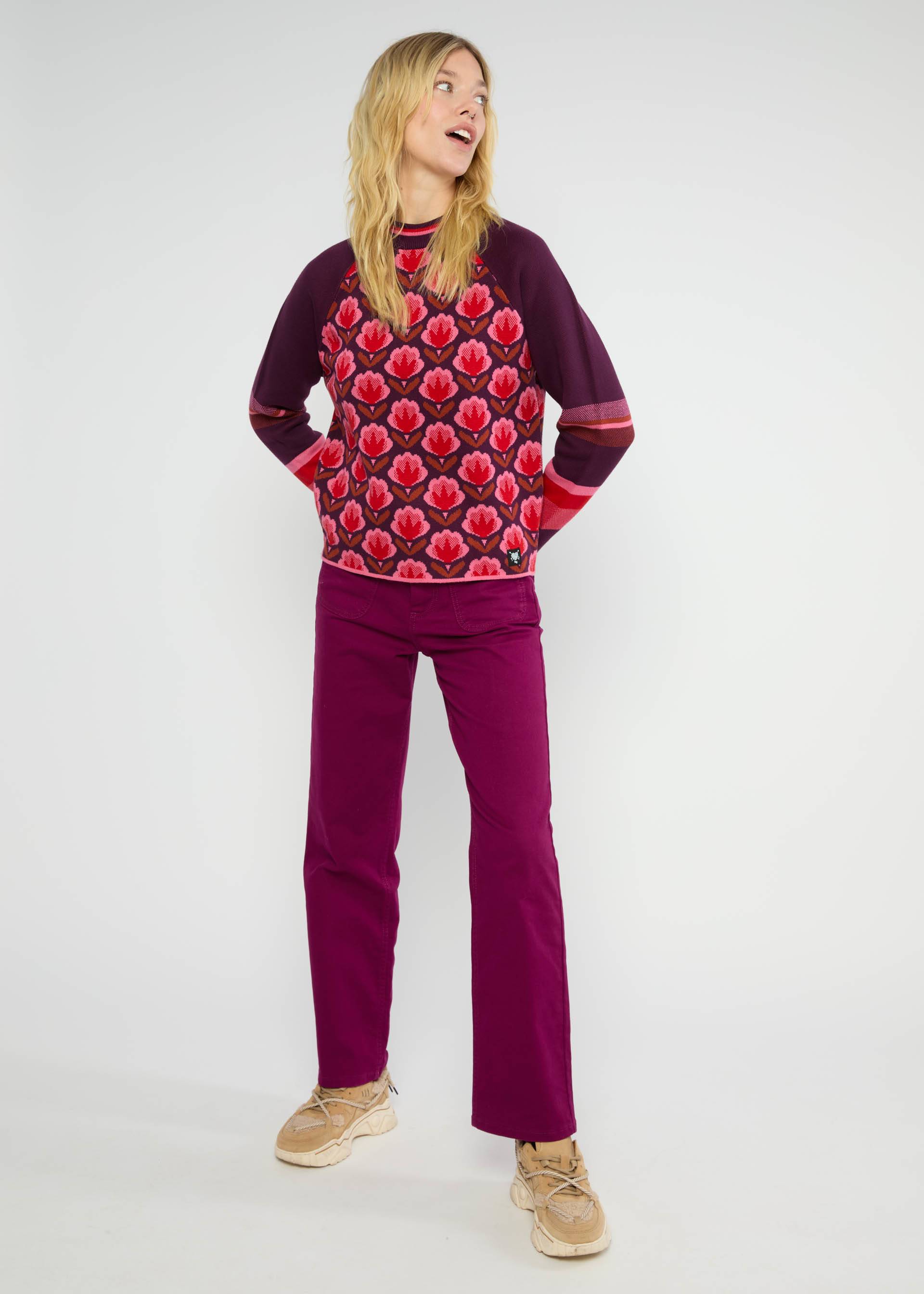 Strickpullover Cold Day Warm Heart, hot wave flower, Strickpullover, Rot